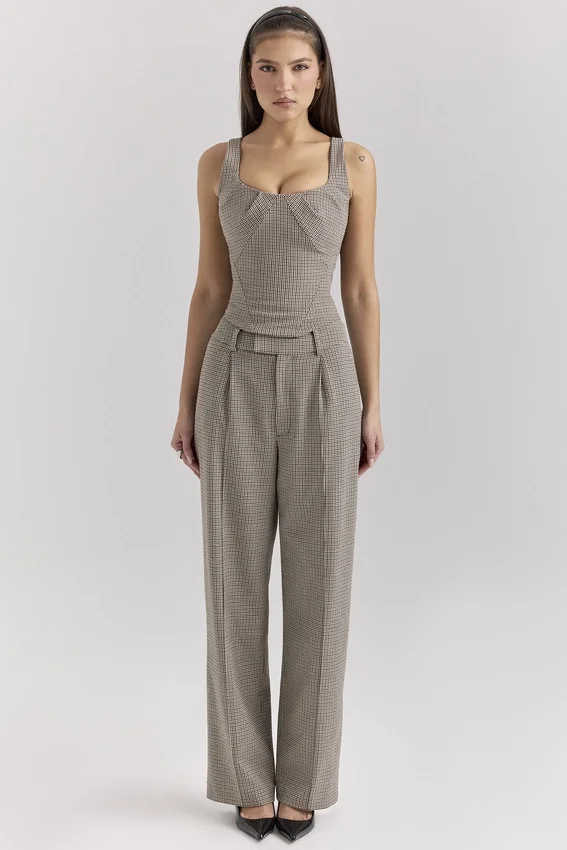 Hayden Brown Puppytooth Wide Leg High Waist Tailored Trousers Hayden Brown Puppytooth Wide Leg High Waist Tailored Trousers