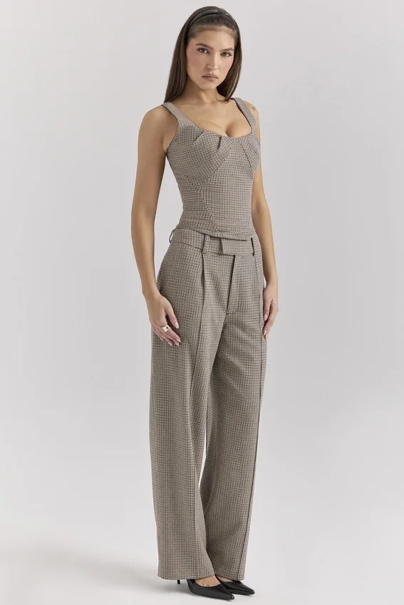 Hayden Brown Puppytooth Wide Leg High Waist Tailored Trousers Hayden Brown Puppytooth Wide Leg High Waist Tailored Trousers
