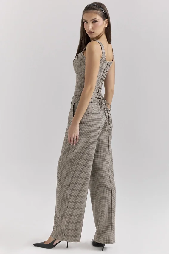 Hayden Brown Puppytooth Wide Leg High Waist Tailored Trousers Hayden Brown Puppytooth Wide Leg High Waist Tailored Trousers
