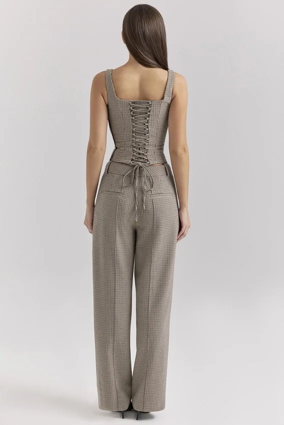 Hayden Brown Puppytooth Wide Leg High Waist Tailored Trousers Hayden Brown Puppytooth Wide Leg High Waist Tailored Trousers