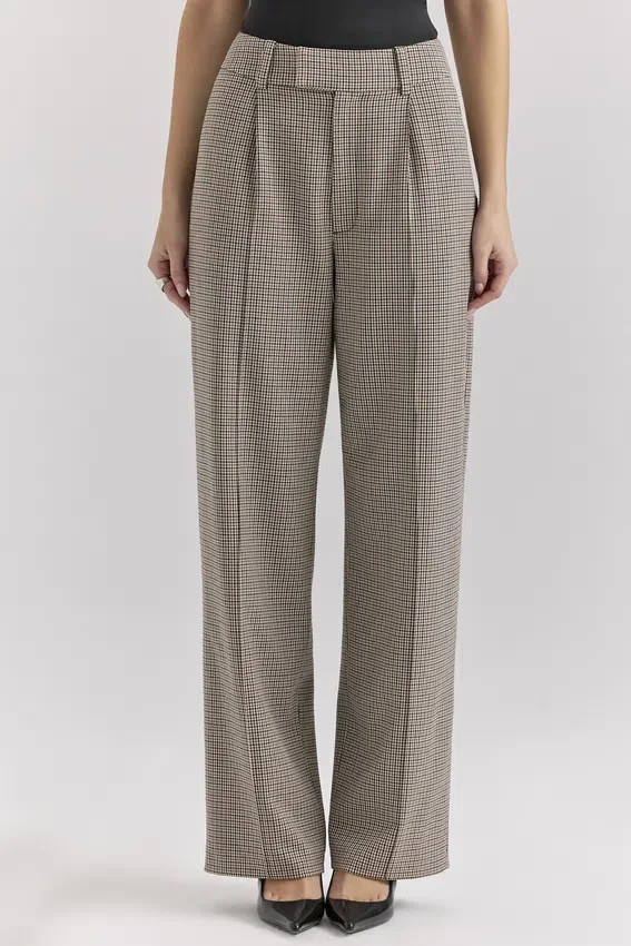 Hayden Brown Puppytooth Wide Leg High Waist Tailored Trousers Hayden Brown Puppytooth Wide Leg High Waist Tailored Trousers