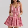 Heidi Red Gingham Cotton Halter Neck Mini Dress Heidi Red Gingham Cotton Halter Neck Mini Dress