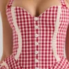 Heidi Red Gingham Cotton Halter Neck Mini Dress Heidi Red Gingham Cotton Halter Neck Mini Dress