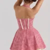Heidi Red Gingham Cotton Halter Neck Mini Dress Heidi Red Gingham Cotton Halter Neck Mini Dress
