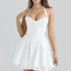 Heidi White Stretch Cotton Halter Neck Mini Dress Heidi White Stretch Cotton Halter Neck Mini Dress