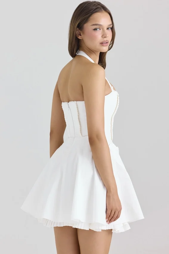 Heidi White Stretch Cotton Halter Neck Mini Dress Heidi White Stretch Cotton Halter Neck Mini Dress