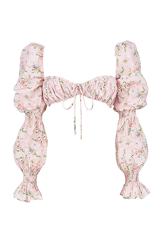 Henrietta Pink Floral Shirred Bralette Top Henrietta Pink Floral Shirred Bralette Top