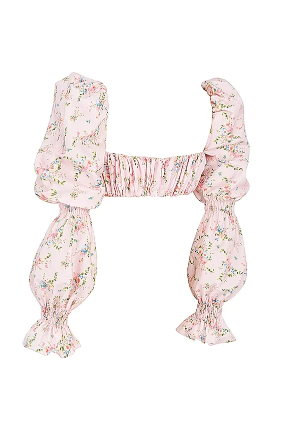 Henrietta Pink Floral Shirred Bralette Top Henrietta Pink Floral Shirred Bralette Top