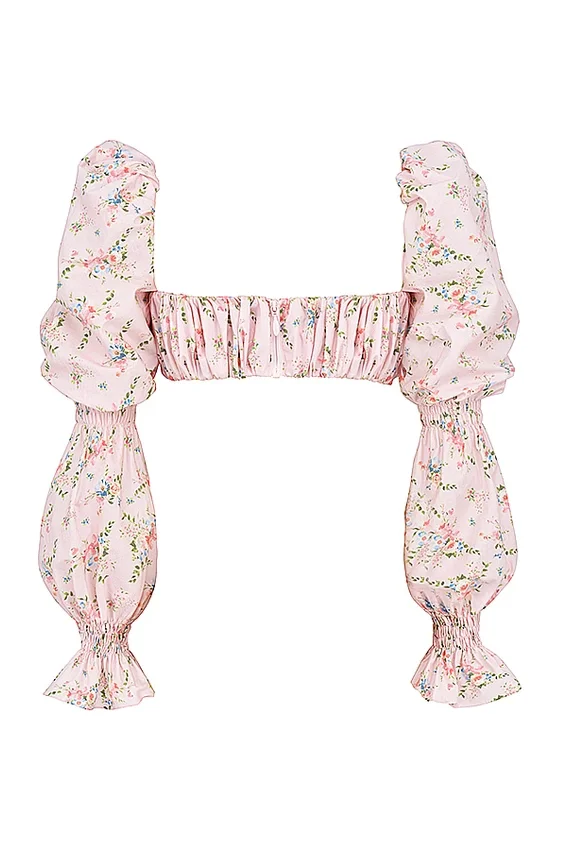 Henrietta Pink Floral Shirred Bralette Top Henrietta Pink Floral Shirred Bralette Top