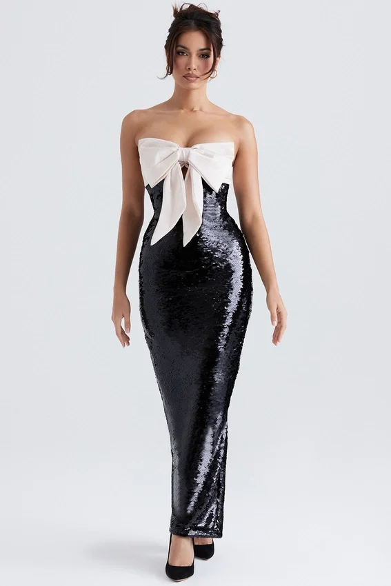 Holly Black Sequin Strapless Bow Dress Holly Black Sequin Strapless Bow Dress