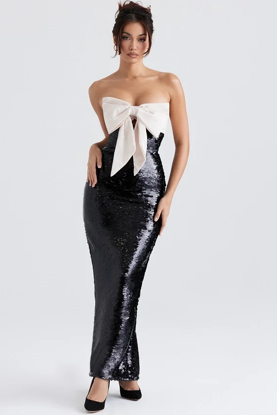 Holly Black Sequin Strapless Bow Dress Holly Black Sequin Strapless Bow Dress