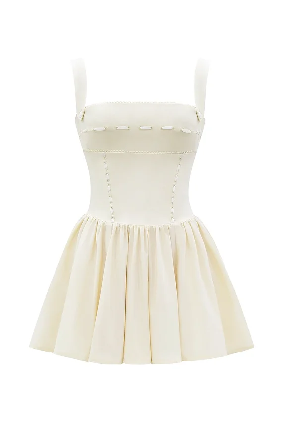 Honor Buttermilk Ribbon Detailed Mini Dress Honor Buttermilk Ribbon Detailed Mini Dress