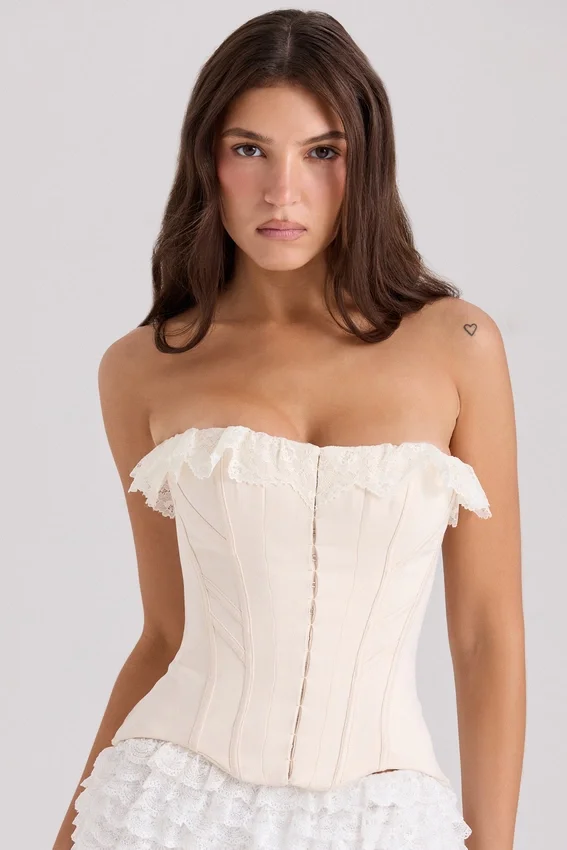 Idella Cream Satin Lace Trim Corset Top Idella Cream Satin Lace Trim Corset Top