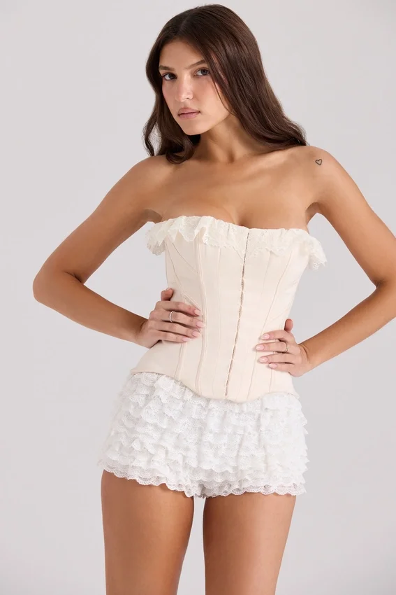 Idella Cream Satin Lace Trim Corset Top Idella Cream Satin Lace Trim Corset Top