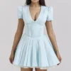 Imani Delicate Blue Satin Pleated Mini Dress Imani Delicate Blue Satin Pleated Mini Dress