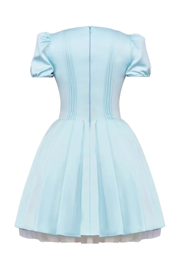 Imani Delicate Blue Satin Pleated Mini Dress Imani Delicate Blue Satin Pleated Mini Dress