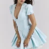 Imani Delicate Blue Satin Pleated Mini Dress Imani Delicate Blue Satin Pleated Mini Dress