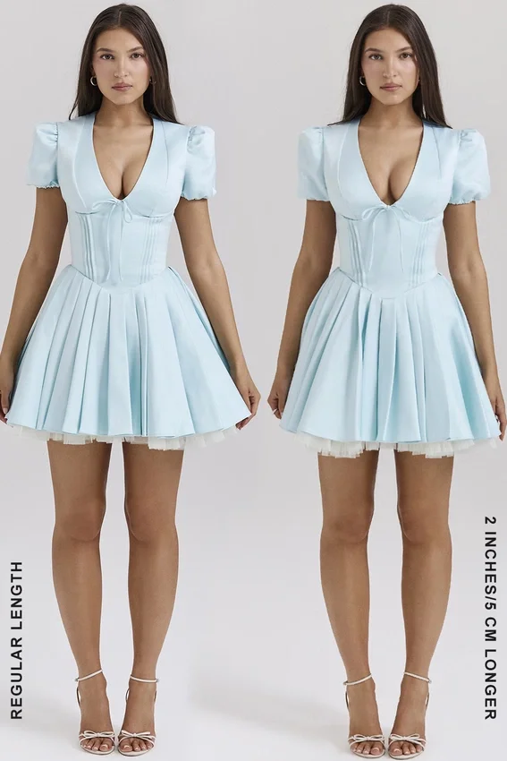 Imani Delicate Blue Satin Pleated Mini Dress Imani Delicate Blue Satin Pleated Mini Dress