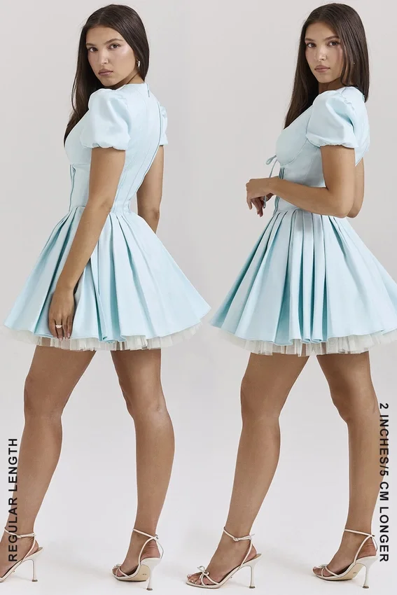 Imani Delicate Blue Satin Pleated Mini Dress Imani Delicate Blue Satin Pleated Mini Dress