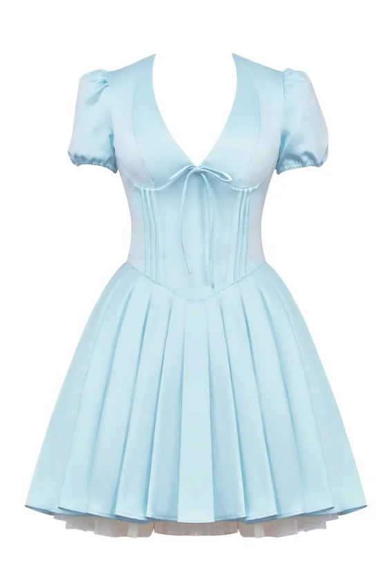 Imani Delicate Blue Satin Pleated Mini Dress Imani Delicate Blue Satin Pleated Mini Dress