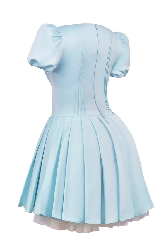 Imani Delicate Blue Satin Pleated Mini Dress Imani Delicate Blue Satin Pleated Mini Dress