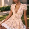 Imani Honeyflower Print Pleated Cotton Mini Dress Imani Honeyflower Print Pleated Cotton Mini Dress