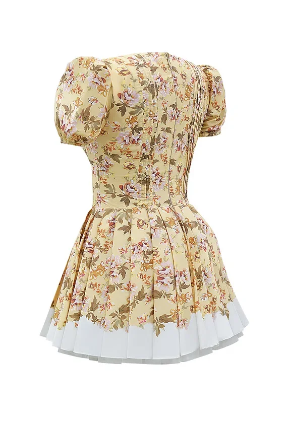 Imani Honeyflower Print Pleated Cotton Mini Dress Imani Honeyflower Print Pleated Cotton Mini Dress