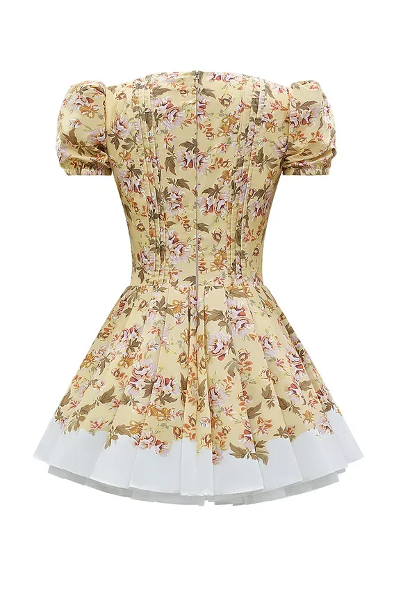 Imani Honeyflower Print Pleated Cotton Mini Dress Imani Honeyflower Print Pleated Cotton Mini Dress