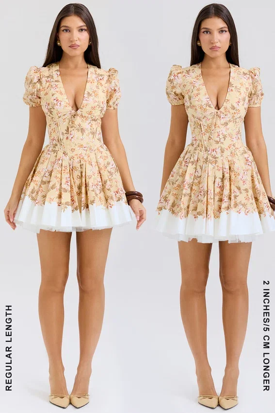 Imani Honeyflower Print Pleated Cotton Mini Dress Imani Honeyflower Print Pleated Cotton Mini Dress