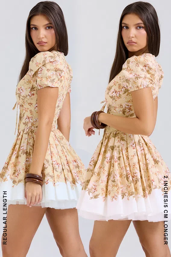 Imani Honeyflower Print Pleated Cotton Mini Dress Imani Honeyflower Print Pleated Cotton Mini Dress