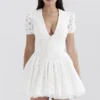 Imani White Pleated Broderie Anglais Mini Dress Imani White Pleated Broderie Anglais Mini Dress