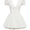 Imani White Pleated Broderie Anglais Mini Dress Imani White Pleated Broderie Anglais Mini Dress