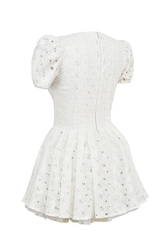Imani White Pleated Broderie Anglais Mini Dress Imani White Pleated Broderie Anglais Mini Dress