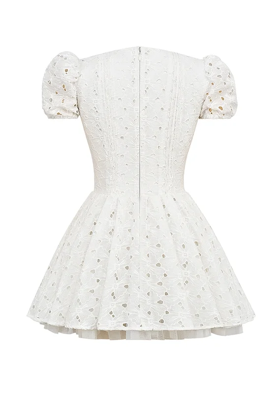 Imani White Pleated Broderie Anglais Mini Dress Imani White Pleated Broderie Anglais Mini Dress