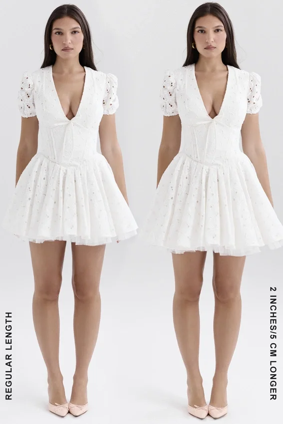 Imani White Pleated Broderie Anglais Mini Dress Imani White Pleated Broderie Anglais Mini Dress