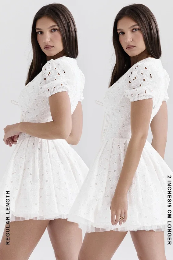 Imani White Pleated Broderie Anglais Mini Dress Imani White Pleated Broderie Anglais Mini Dress