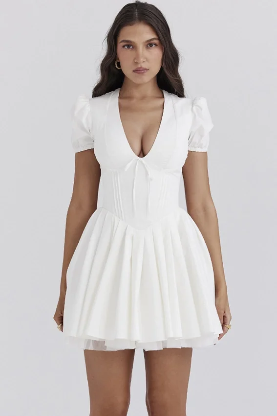 Imani White Pleated Cotton Mini Dress Imani White Pleated Cotton Mini Dress