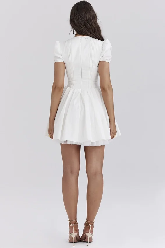 Imani White Pleated Cotton Mini Dress Imani White Pleated Cotton Mini Dress