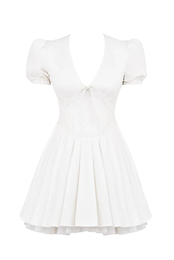 Imani White Pleated Cotton Mini Dress Imani White Pleated Cotton Mini Dress