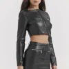 Ione Black Vegan Leather Cropped Top
