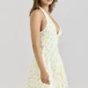 Iris Lemon Floral Print Georgette Halter Neck Mini Dress Iris Lemon Floral Print Georgette Halter Neck Mini Dress