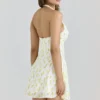 Iris Lemon Floral Print Georgette Halter Neck Mini Dress Iris Lemon Floral Print Georgette Halter Neck Mini Dress