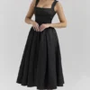 Isabeau Black Textured Satin Corset Midi Dress Isabeau Black Textured Satin Corset Midi Dress