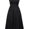 Isabeau Black Textured Satin Corset Midi Dress Isabeau Black Textured Satin Corset Midi Dress