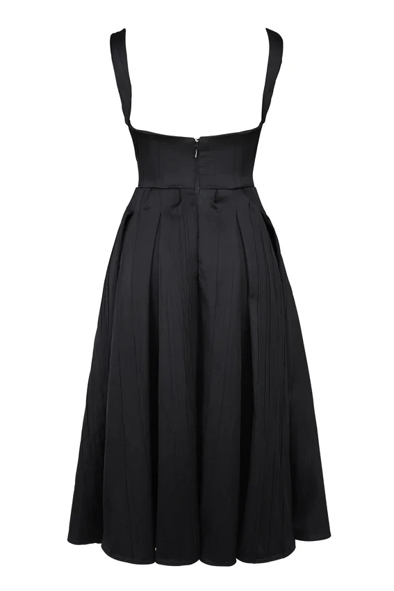 Isabeau Black Textured Satin Corset Midi Dress Isabeau Black Textured Satin Corset Midi Dress