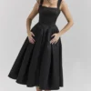 Isabeau Black Textured Satin Corset Midi Dress Isabeau Black Textured Satin Corset Midi Dress