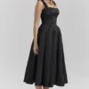 Isabeau Black Textured Satin Corset Midi Dress Isabeau Black Textured Satin Corset Midi Dress