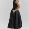 Isabeau Black Textured Satin Corset Midi Dress Isabeau Black Textured Satin Corset Midi Dress