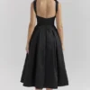 Isabeau Black Textured Satin Corset Midi Dress Isabeau Black Textured Satin Corset Midi Dress