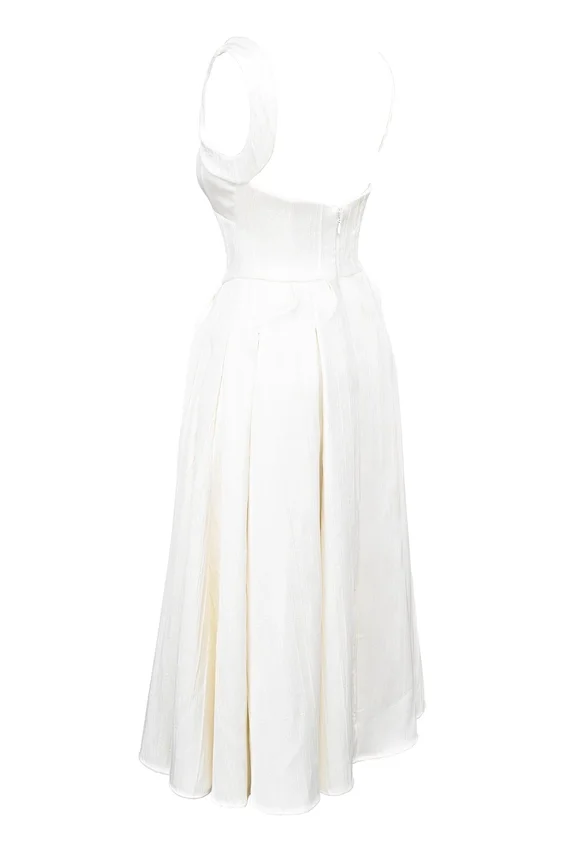 Isabeau Ivory Textured Satin Corset Midi Dress Isabeau Ivory Textured Satin Corset Midi Dress